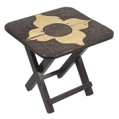 Embossed Aluminum and Wood Folding Accent Table
