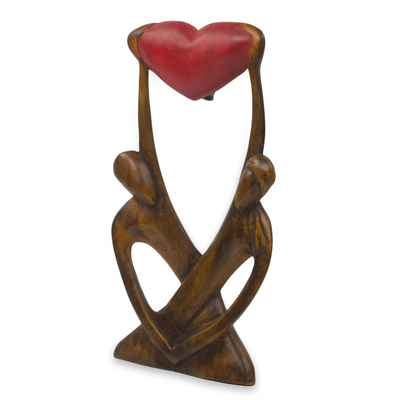 Escultura de madera, 'Amantes Unidos' - Escultura de madera abstracta africana tallada a mano de los amantes