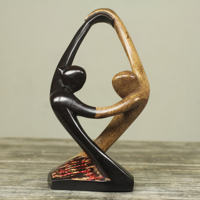Escultura de madera - Escultura de madera semi abstracta de pareja bailando salsa