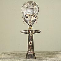 African wood sculpture, 'Ashanti Fertility Doll V' - African Artisan Crafted Wood Fertility Doll from Ghana