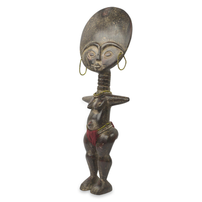 escultura de madera africana - Estatuilla de muñeca de fertilidad de madera tallada a mano africana de comercio justo