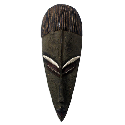African wood mask, 'Norvienyo' - Artisan Designed African Decorative Wall Mask