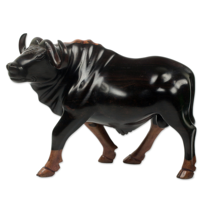 Escultura en madera de ébano - Escultura única de búfalo del Cabo tallada en madera de ébano