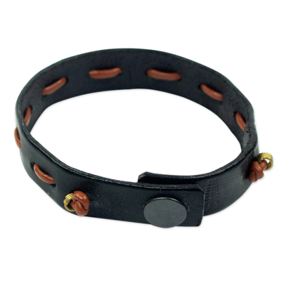 Men's leather bracelet, 'Run Along in Black and Tan' - Black and Tan Handcrafted Leather Bracelet for Men