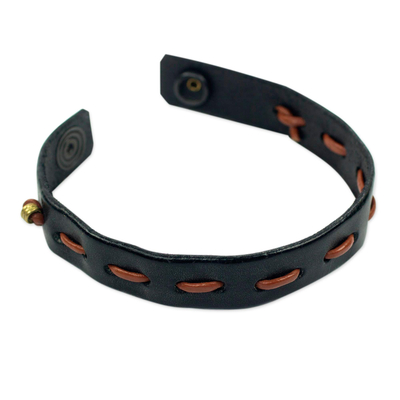 Men's leather bracelet, 'Run Along in Black and Tan' - Black and Tan Handcrafted Leather Bracelet for Men