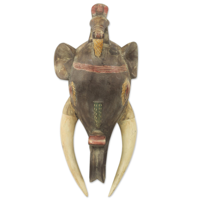 Máscara de madera africana - Máscara africana artesanal con tema de elefante de Ghana