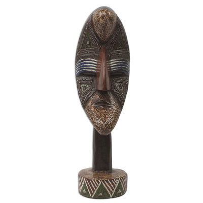 Crescent Shaped Wood Mask on Stand from Ghana - Akpliga | NOVICA