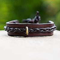 Men's leather bracelet, 'Twist and Shout in Brown' - Artisan Crafted Men's Brown Leather and Brass Bracelet