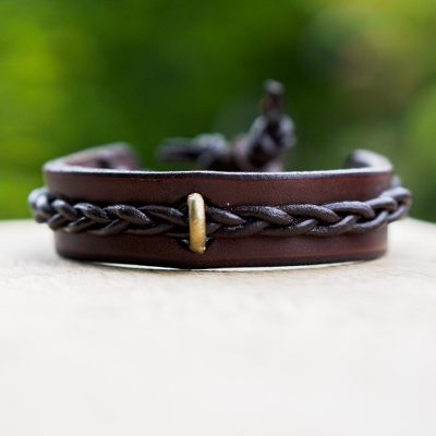 Men's leather bracelet, 'Twist and Shout in Brown' - Artisan Crafted Men's Brown Leather and Brass Bracelet