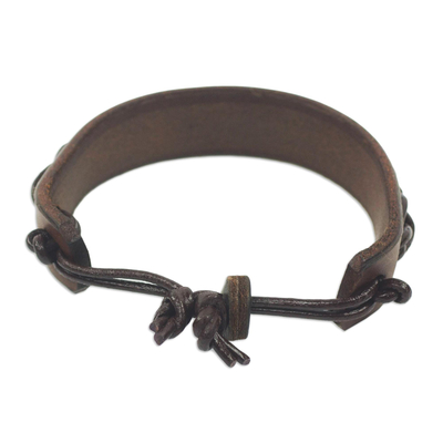 UNICEF Market  Men's African Leather Wristband Bracelet - Stand Together in  Tan