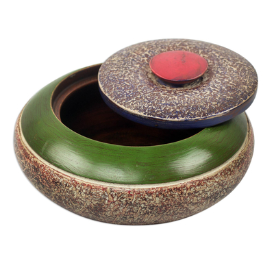 Wood decorative box, 'Green Akan Promise' - Traditional Akan Decorative Wood Trinket Box Crafted by Hand