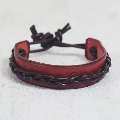 Lederarmband für Herren - Afrikanisches rotes und braunes geflochtenes Armband für Männer