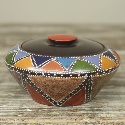 Dekorative Box aus Holz - Mehrfarbige dekorative Akan-Schmuckschatulle aus Holz, handgefertigt