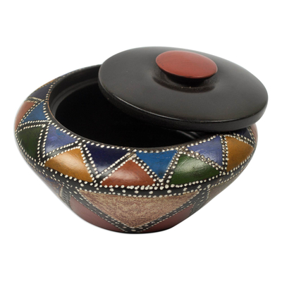 Dekorative Box aus Holz - Mehrfarbige dekorative Akan-Schmuckschatulle aus Holz, handgefertigt