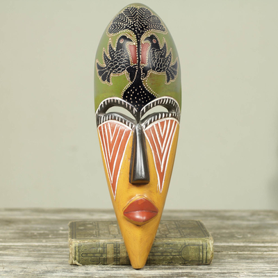 Máscara de madera africana - Máscara de pared de madera de diseño artesanal africano con motivo de águila