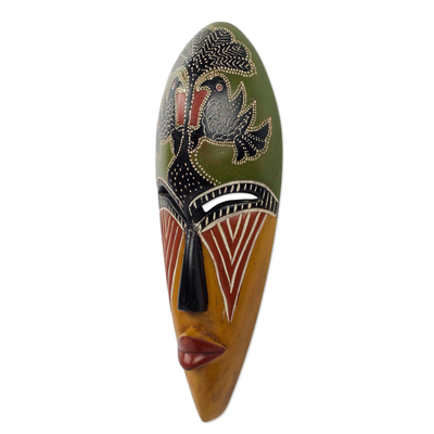 Máscara de madera africana - Máscara de pared de madera de diseño artesanal africano con motivo de águila