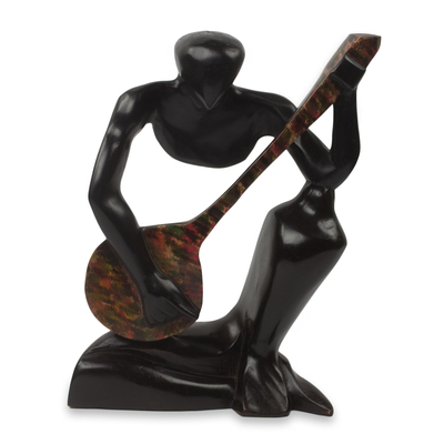Wood sculpture, 'Guitar Player II' - Modern Wood Sculpture of Man Playing Guitar
