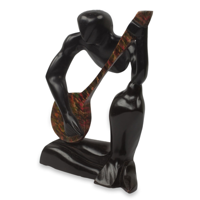 Wood sculpture, 'Guitar Player II' - Modern Wood Sculpture of Man Playing Guitar