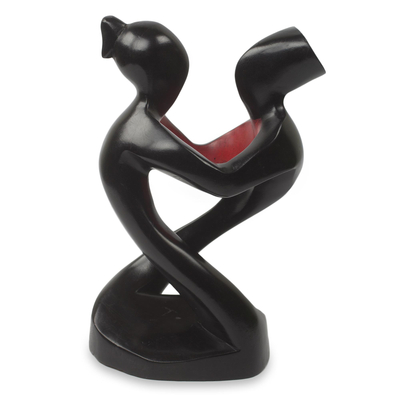 Wood sculpture, 'Lovers' - Romantic Wood Sculpture of Lovers by African Artisan