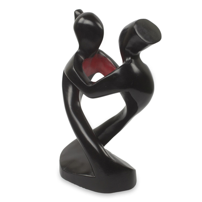 Wood sculpture, 'Lovers' - Romantic Wood Sculpture of Lovers by African Artisan