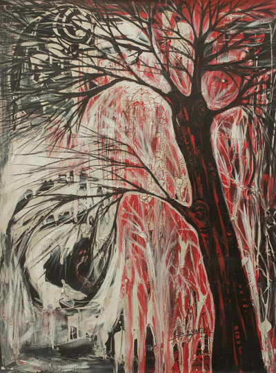 'Árbol de la vida' - Pintura expresionista de un árbol curativo de África