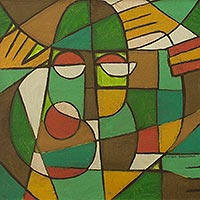 'Equilibrium' - Pintura acrílica original en estilo abstracto cubista