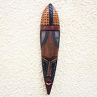 African wood mask, 'God is There' - Artisan Crafted Hand Worked African Mask from Ghana