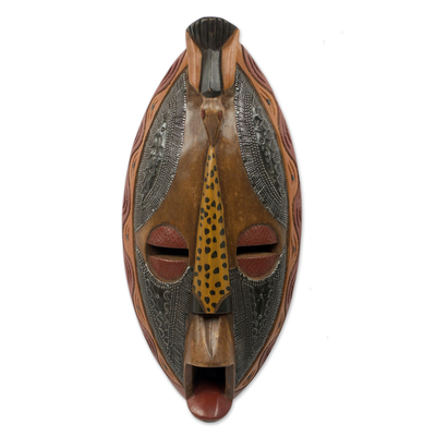 Máscara de madera africana - Auténtica máscara africana artesanal con repujado