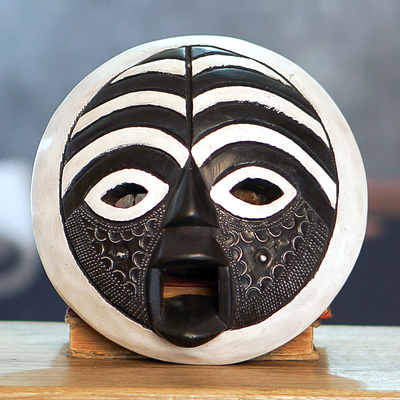 African wood mask, 'Rescued' - Circular West African Mask Handcrafted and Painted