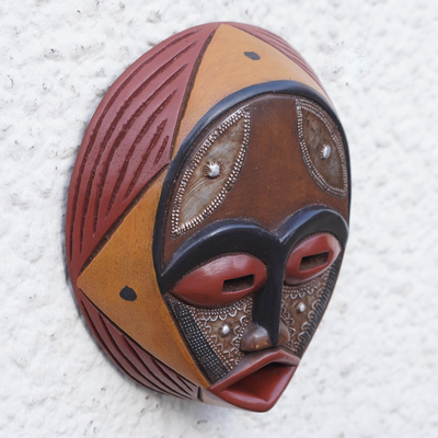 Handcrafted Circular West African Wall Mask in Red Tones - Praise God ...