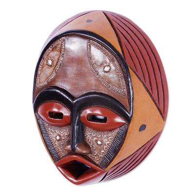 Handcrafted Circular West African Wall Mask in Red Tones - Praise God ...