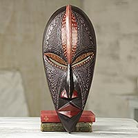 African wood mask, 'Akokoudurufuo' - African Wood Wall Mask Original Artisan Design