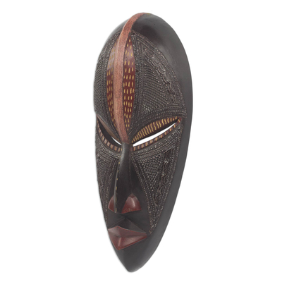 Máscara de madera africana, 'Akokoudurufuo' - Máscara de pared de madera africana Diseño artesanal original