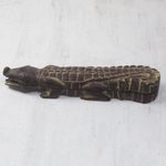 Wood oware game, 'Crocodile's Challenge' - Crocodile Shaped Oware Table Game Carved by Hand