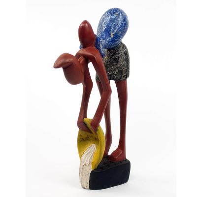 Wood sculpture, 'Kekyerie Maame' - African Wood Multicolor Sculpture of Mother and Child