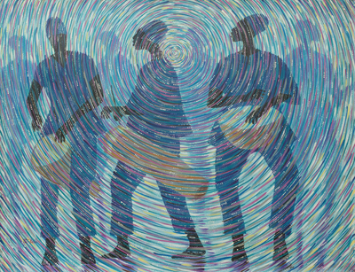 Trommler‘ (2014) – Acrylgemälde mit afrikanischer Musik in blauer Palette