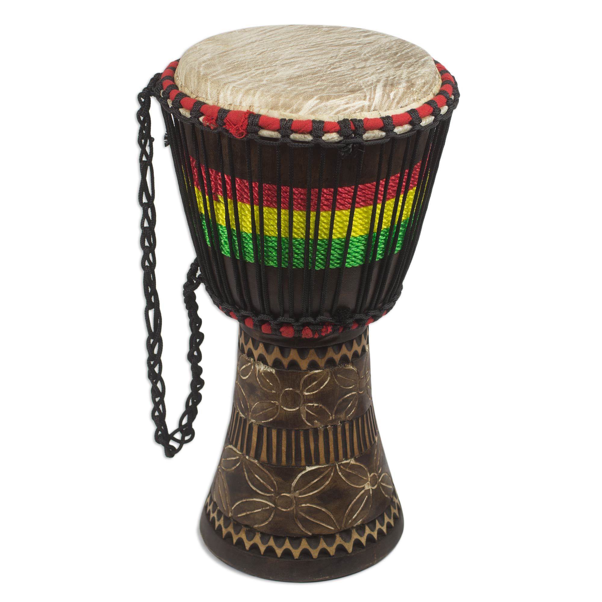 Ghanaian Djembe Drum with Etched Motifs on Base Sound of Freedom NOVICA