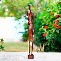 Wood statuette, 'Fulani Farmer' - Hand-Carved Sese Wood Statuette of African Fulani Farmer