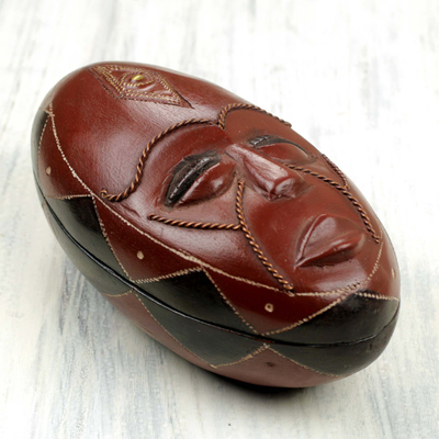 Wood decorative box, 'An Honest Man' - Artisan Carved African Mask Theme Wood Box
