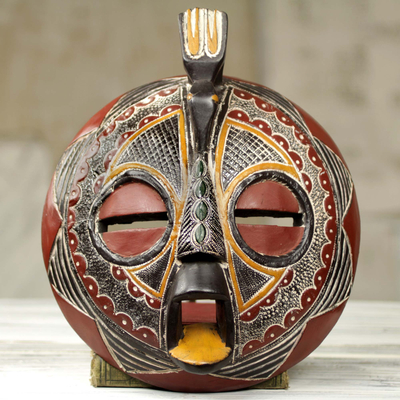 Máscara de madera africana - Máscara africana tallada a mano de arte popular con tema de aves
