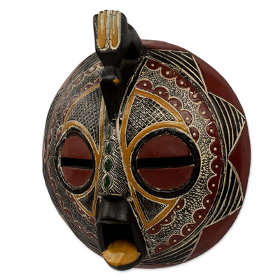 Máscara de madera africana - Máscara africana tallada a mano de arte popular con tema de aves