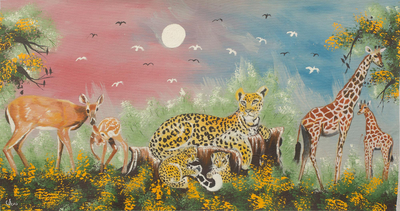 'Animal Kingdom' - Colorful Original Painting of African Wildlife in Acrylic
