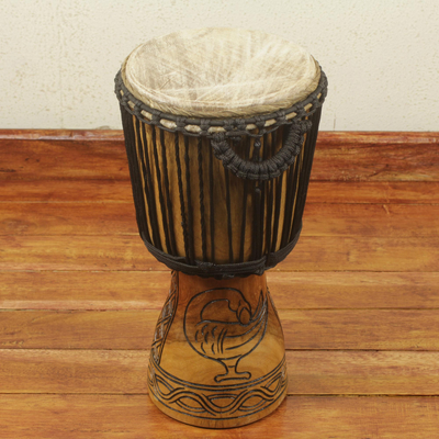 Wood djembe drum, 'Sankofa Beat' - Artisan Crafted African Adinkra Theme Djembe Drum (20 Inch)