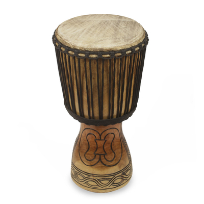 Wood djembe drum, 'Sankofa Beat' - Artisan Crafted African Adinkra Theme Djembe Drum (20 Inch)