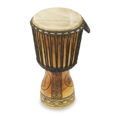 Tambor djembé de madera - Tambor djembé con tema adinkra africano hecho a mano artesanalmente (20 pulgadas)