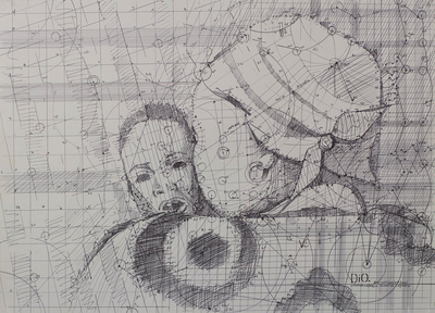 „Mutterliebe I“. - Intime Mutter-Kind-Tuschezeichnung eines ghanaischen Künstlers