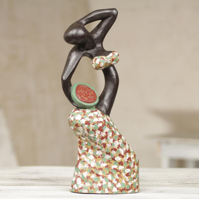 Wood sculpture, 'A Faithful Woman' - Modern Wood Sculpture of a Ghanaian Woman