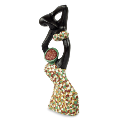 Wood sculpture, 'A Faithful Woman' - Modern Wood Sculpture of a Ghanaian Woman