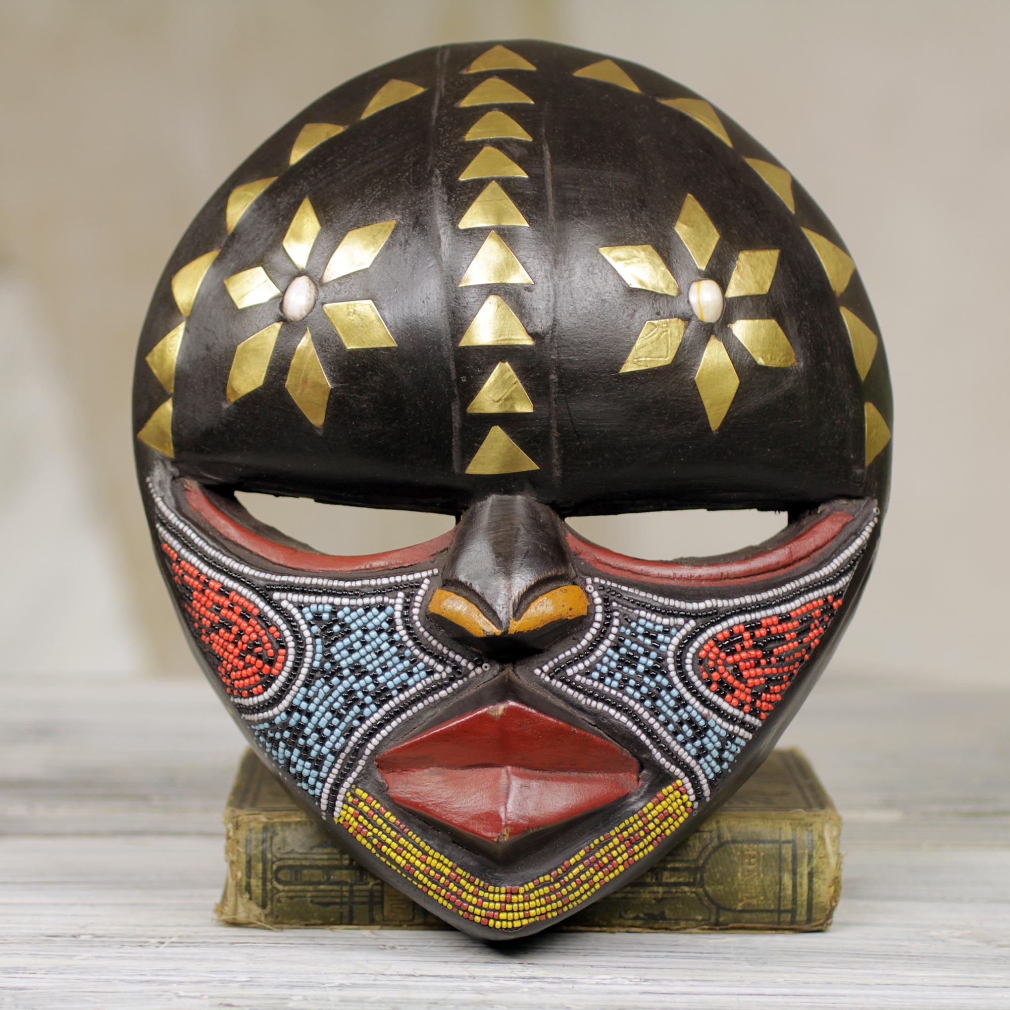 Hand Crafted West African Colorful Wood Wall Mask From Ghana Barowa
