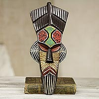 African wood mask, 'Kaarifi Sarki' - Hand Carved Multi-colored Wood Wall Mask from Ghana